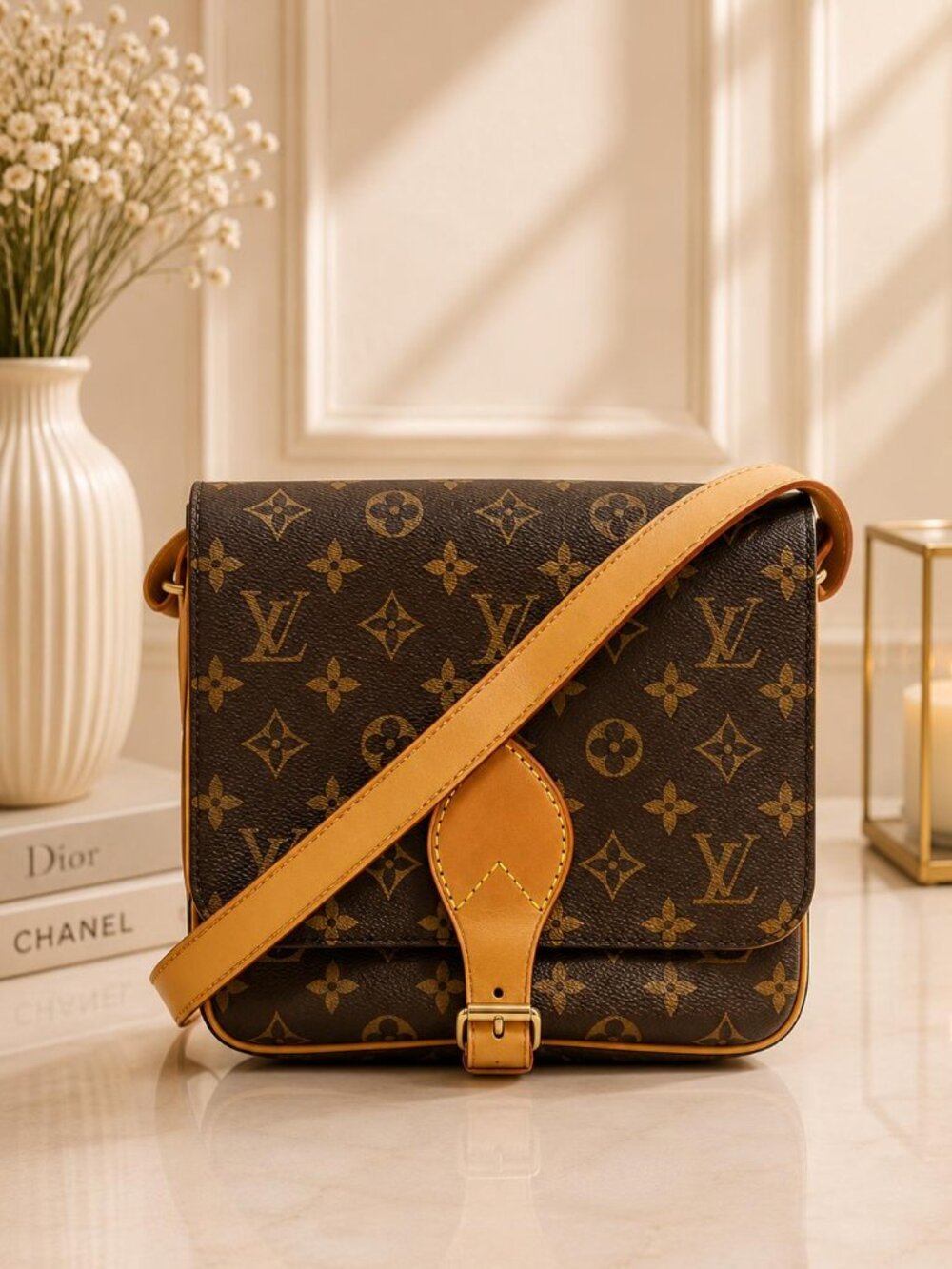 Authentic Louis Vuitton Cartouchiere MM Monogram Crossbody Bag Vintage